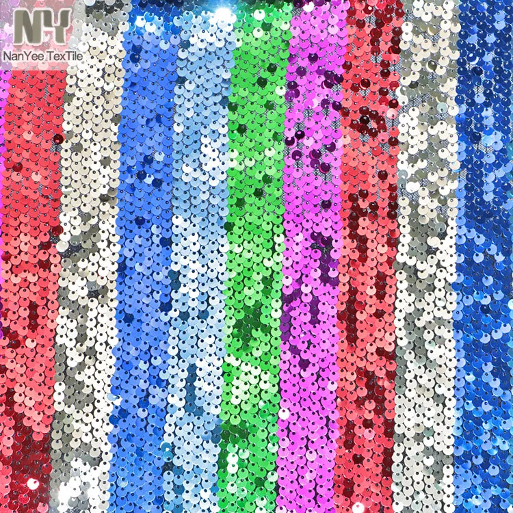 Nanyee Textile 6 Colors Multicolor Rainbow Stripe Sequin Fabric