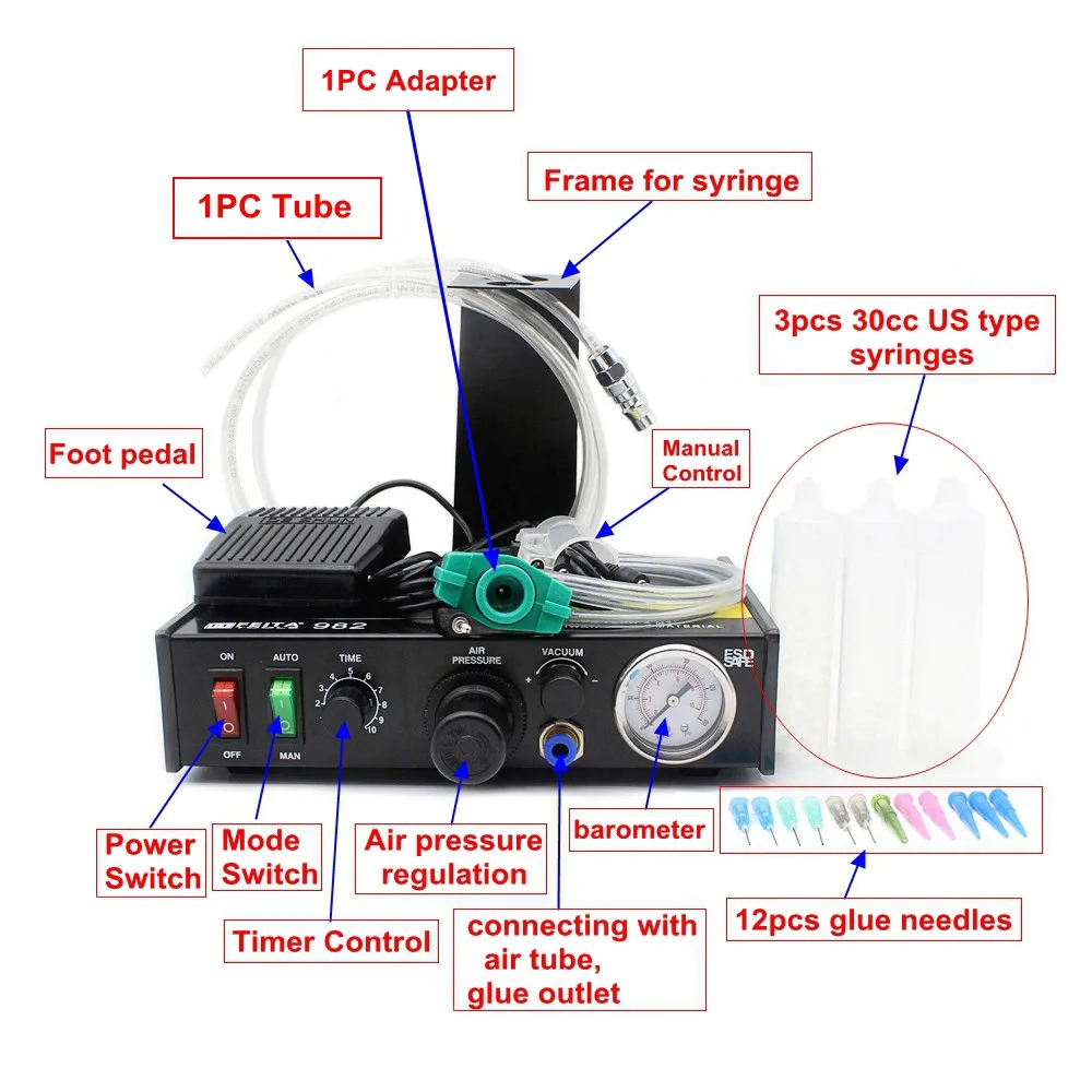 220V AD-982 Semi-Auto Glue Dispenser PCB Solder Paste Liquid