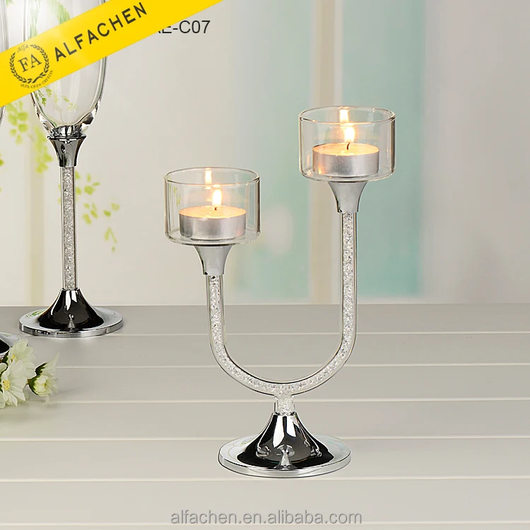 glass material candle holder Crystal U Shape tealight votive Candelabra