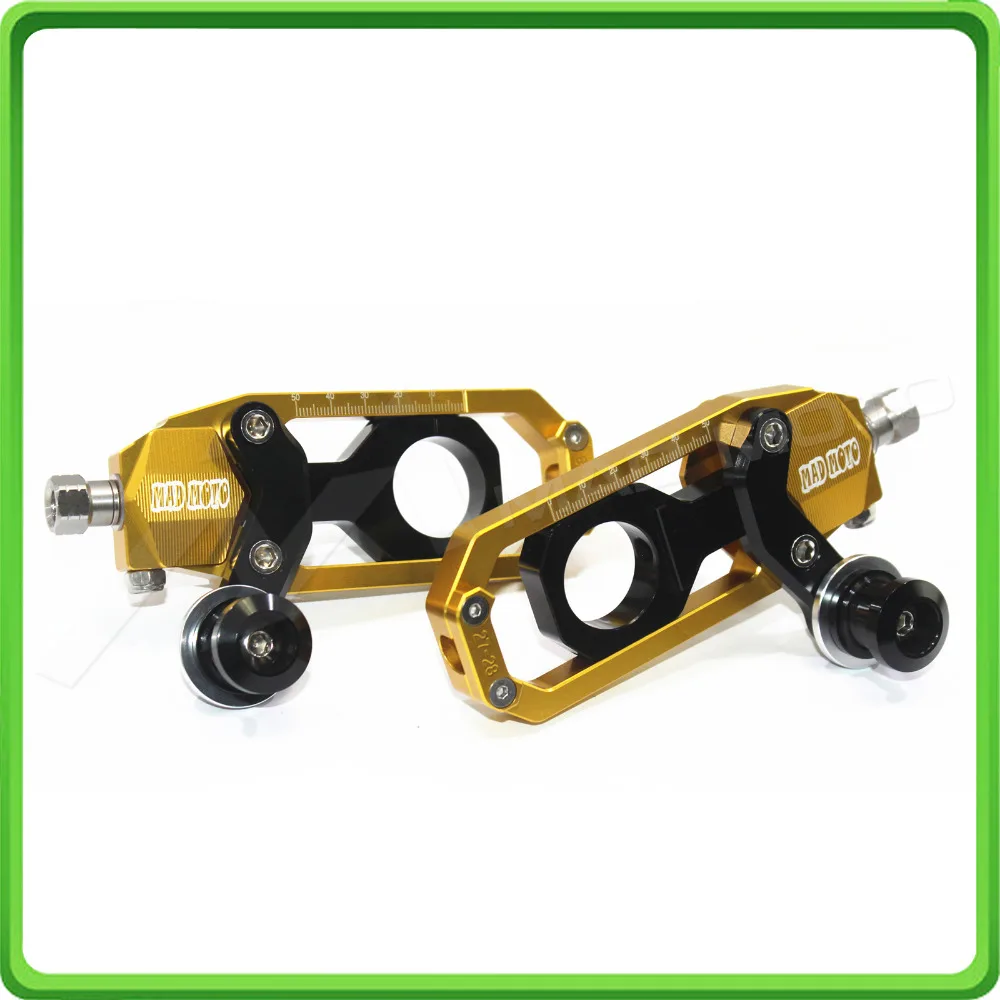 Motorcycle Chain Tensioner Adjuster with bobbins kit for Yamaha FZ1 2006 2007 2008 2009 2010 2011 2012 2013 2014 2015 Gold&Black (5)