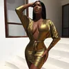 FS0939A 2018 Best price gold and silver long sleeve women sexy club dresses