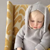 

Baby Bunny Ears Warm Thick Winter Knitted Sweater Rompers Newborn Boys Girls Jumpsuit Climbing Clothes Hooded Outwear Coveralls