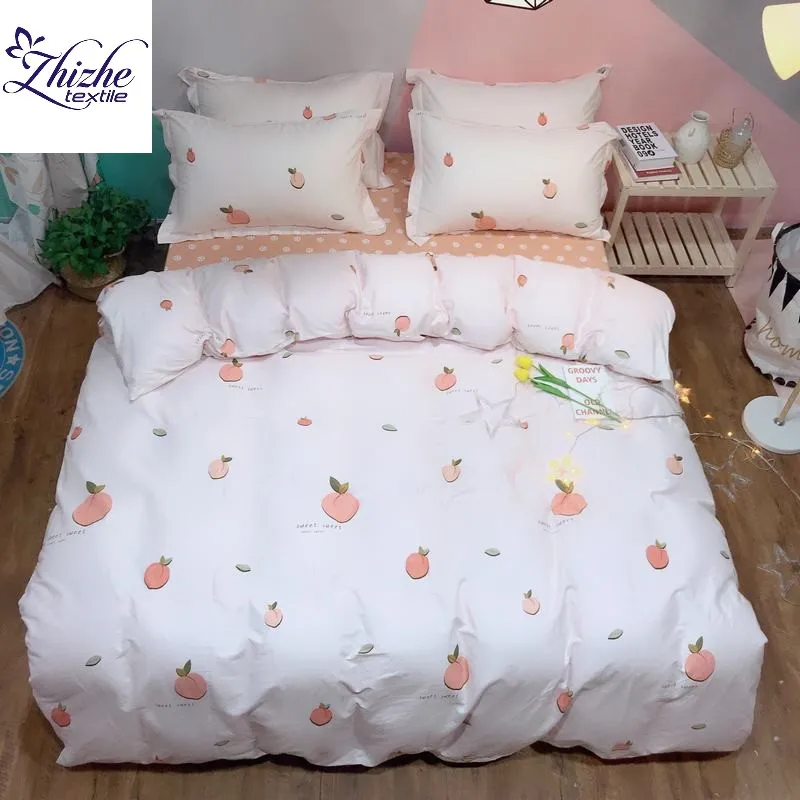 Japan And Korea Style Peach Print 4 Pieces Cotton Duvet Cover Sets