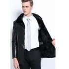 Men's Smooth Lamb Leather Bomber black Jacket fashion pocket zipper belt short jacket
