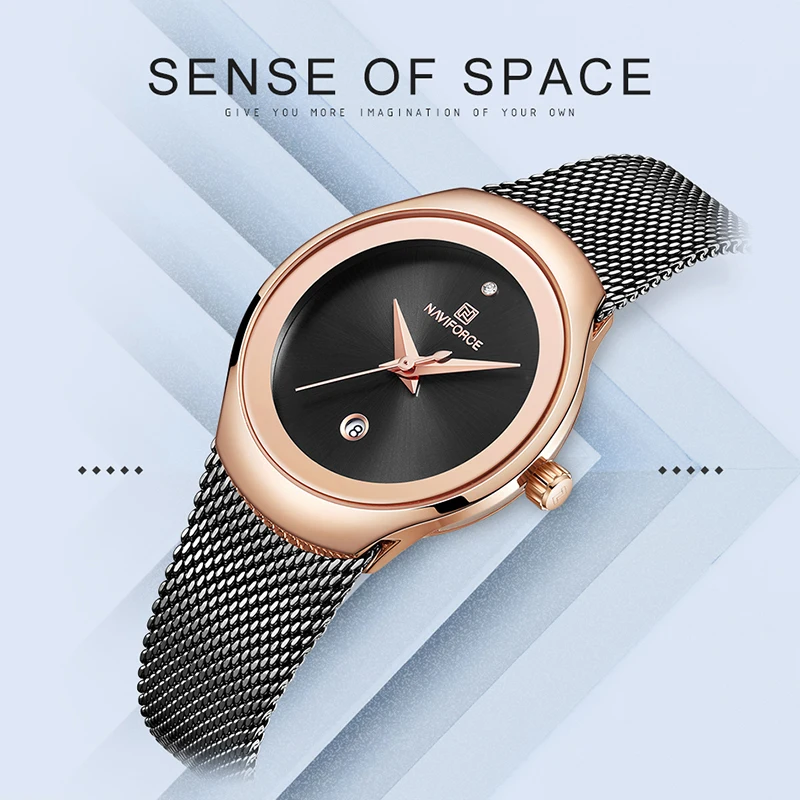 NAVIFORCE NF5004 Women Quartz Elegant Watch Stainless Steel Mesh Strap