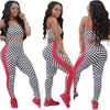 sexy Spaghetti Strap black and white plaid casual two piece pants set