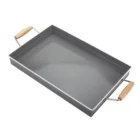 Galvanized Steel metal decorative tray Rectangle wooden handle food serving tray