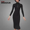 High Quality Dress Brands Women High Collar Zip Up Long Ribbed Dress Wholesale Knit Bodycon Black Dance Maxi Dresses