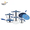 OEM 13pcs cheap prestige stainless steel healthy industrial cooking cookware set -5 stepped with blue bakelite