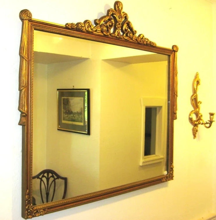 Antique Mirror Gold Color Framed Draping Detail Mid Century Made in USA ONE OF A KIND