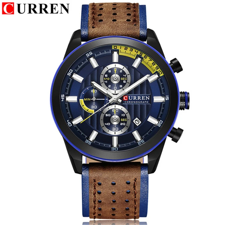 

CURREN 8292 2018 Fashion Sport Men Watches Classic Black Chronograph Leather Strap Quartz Wrist Watch Date Clock