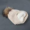 Newest Fashion Winter Crochet hats Unisex Wholesale Genuine Raccoon Fur Pompom Beanie Wool Hats