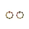 Wertop brass Statement Gift Jewelry round Shape 18K Gold Plated Colorful CZ Cluster Earrings