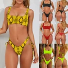 2019 New summer high quality women sexy backless solid color snake print Two piece Brazilian bikini