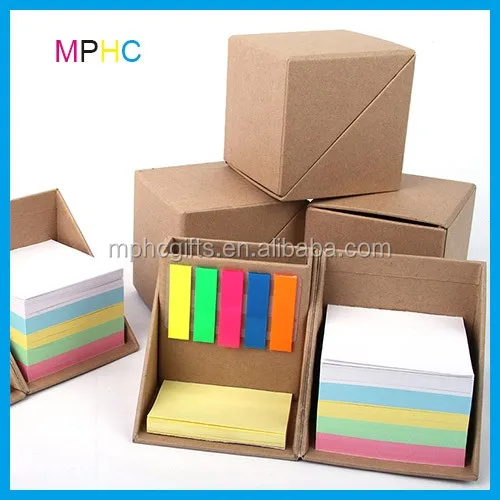 foldable square cube kraft paper sticky note memo pad box with
