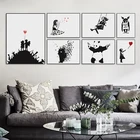 Famous Banksy Black and White Graffiti Prints Painting on Canvas