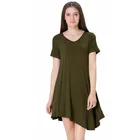 Hot sale plain solid short sleeve asymmetric ruffles women casual dress