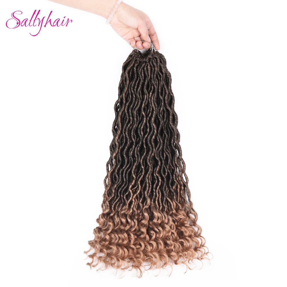 Sallyhair Faux Locs Curly 24 StrandsPack Crochet Braids Hair Extension Synthetic Soft Ombre Braiding Hair Loose End Black Brown (18)