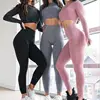 Newest Women Seamless yoga set Fitness Sports Suits GYM Yoga Long Sleeve Shirt High Waist Running Leggings Workout Pants+Shirts