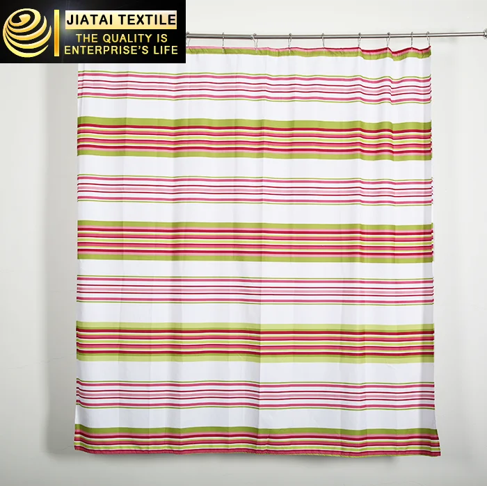 Moderne licht grünen roten streifen polyester stoff bad duschvorhang