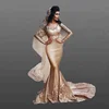 Sexy Two Piece Mermaid Evening Dresses With Long Sleeve Champagne Sexy Party Gowns