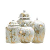 Good Quality Mini Antique Design Decorated Ceramic Porcelain Gold Flower Pattern Temple Jar White Ginger Jar With Lid