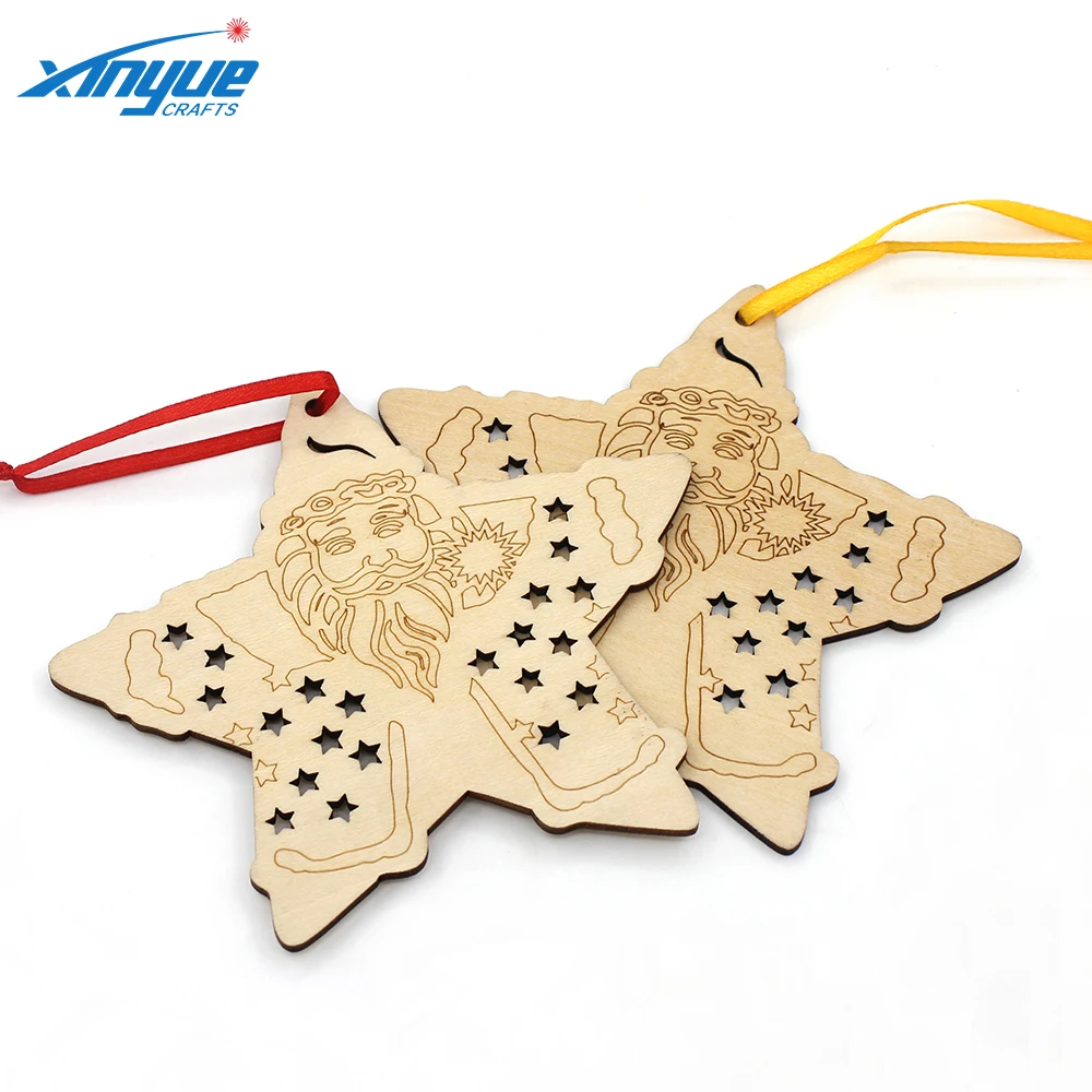 creative laser engraved wooden star shaped santa for christmas