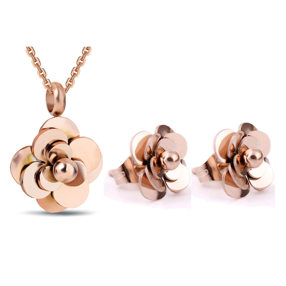 Wholesale Fashion Jewelry Hot Sale Stainless Steel Rose Flower Earring Necklace Jewelry Set for women
Wholesale Fashion Jewelry Hot Sale Stainless Steel Rose Flower Earring Necklace Jewelry Set for women