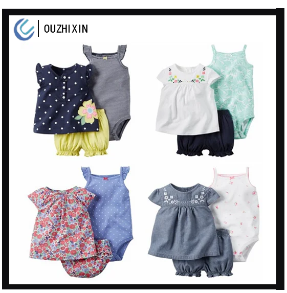 wholesale baby summer short sleeve romper girls summer wear 3pcs