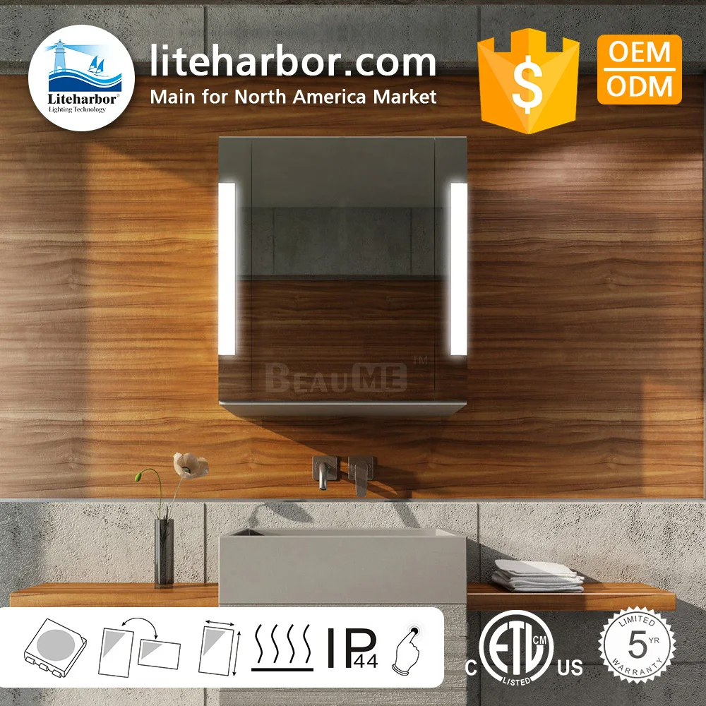 2018 Liteharbor latest fashion top design durable corner bathroom cabinet vanity with LED Mirror
