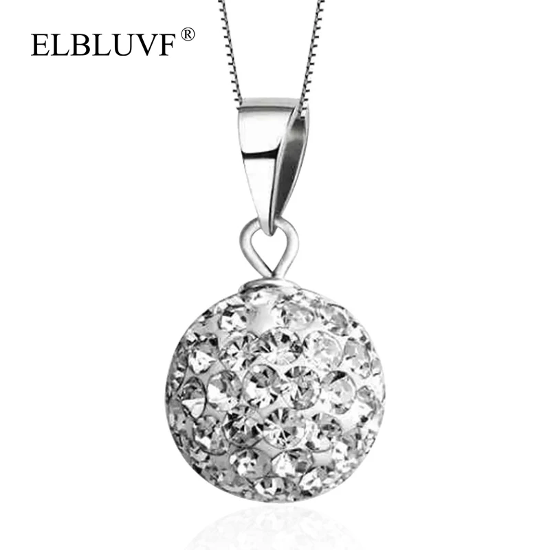 

ELBLUVF Free Shipping 925 Sterling Silver Women Wedding White Disco Ball Pendant Necklace