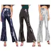 Fashion women shining sequined trousers slim wide-leg pants lady club bell-bottoms 046