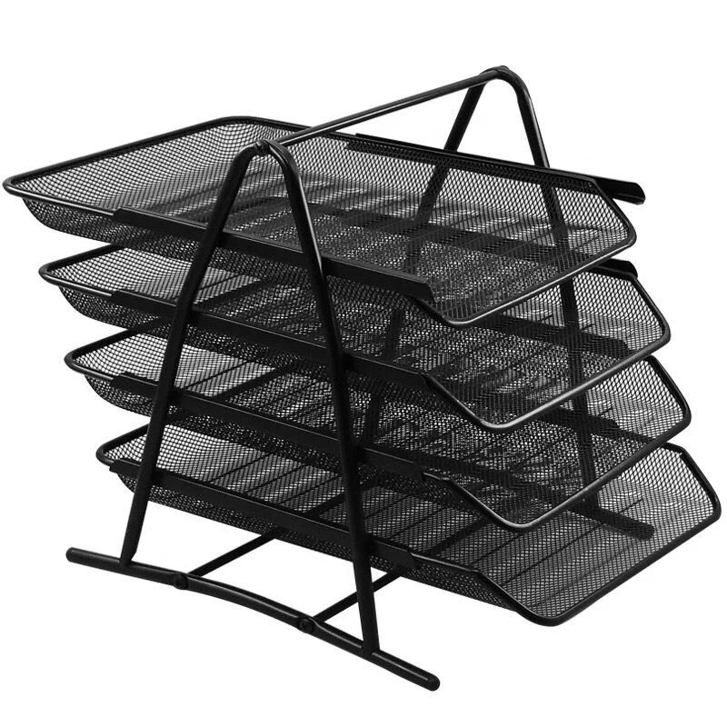 4 Tier File Rack Metal Mesh Letter Tray Triangular Rack Desk