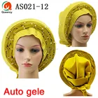 Queency Nigerian Style Wedding Ready Made Round Pleated Aso Oke Auto Gele With Beads