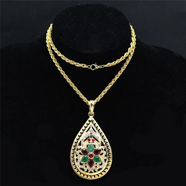 Middle Eastern Arabian Moroccan Style Necklace 24K Gold Plated Crystal Rhinestone Pendant Waterdrop Necklace
Middle Eastern Arabian Moroccan Style Necklace 24K Gold Plated Crystal Rhinestone Pendant Waterdrop Necklace