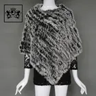 Ladies High Quality Knitted Rabbit Fur Cape Casual Style Fur Shawl For Spring Autumn