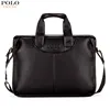 VICUNA POLO Black Large Size Leather Briefcases Men's Casual Sport Bag Business Mens Bag Laptop Briefcase With Headphone Hole