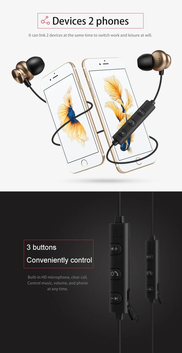 Oem Fancy Earphone Magnetic Stereo Sport Wireless Headset Bluetooth Mini Headphone - ANKUX.COM