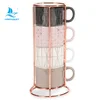 Creative ceramic 4pcs Tea Coffee cup set with Holder rack stand wholesale coffee cup set of 4 with holder