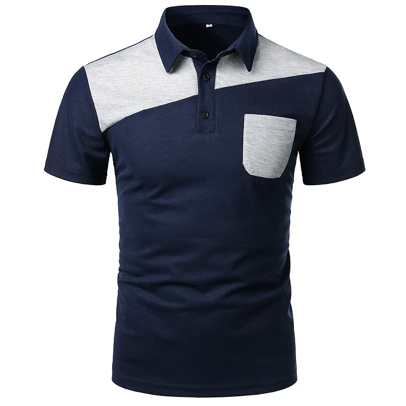 Wholesale Men Cotton Polo T shirt Slim Work Breathable Black T Shirt Block Color Patchwork Tops, Navy
Wholesale Men Cotton Polo T shirt Slim Work Breathable Black T Shirt Block Color Patchwork Tops, Navy