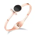 18k rose gold plated stainless steel delicate black enamel round bangle bracelets for women