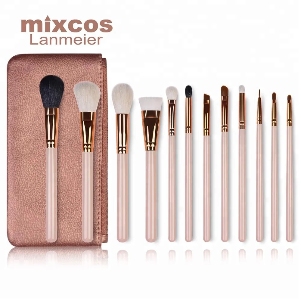 fashionable professional mini cute 12 high quality with 2019 roll bag rose gold cosmetic brush set