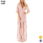 2019 New arrivals light mauve casual lady embroidered maxi dress