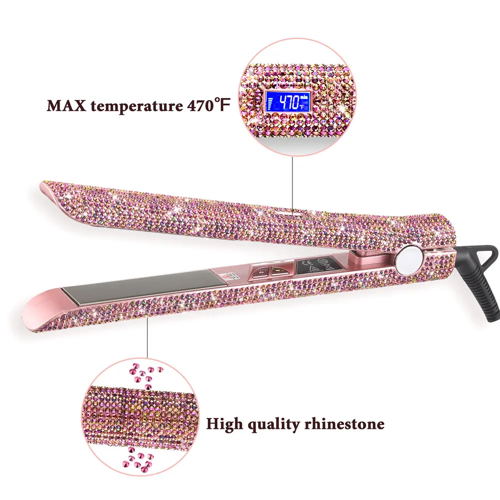 Gorgeous rhinestone MCH LCD display professional diamond crystal hair straightener, Rose gold;peacock blue;white crystal
Gorgeous rhinestone MCH LCD display professional diamond crystal hair straightener, Rose gold;peacock blue;white crystal