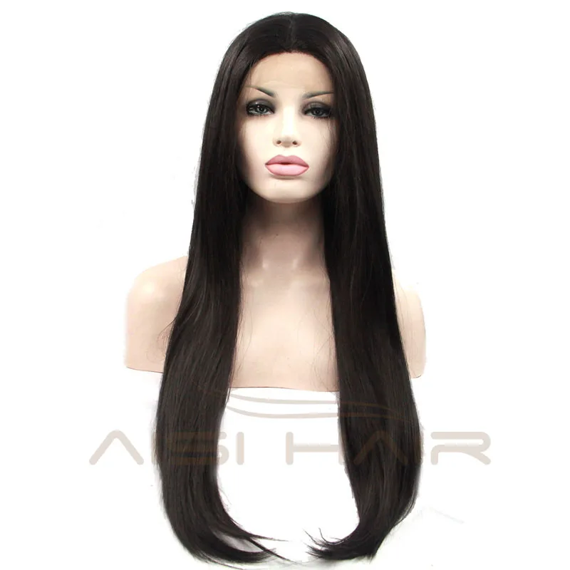  New Arrival wholesale Long Straight Natural Black Hair , Synthetic Lace Front Wig