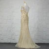 Gold/Navy Color Luxury Beaded Rhinestone Trumpet Long 2019 New Style European Style Evening Dress Famous Designer Evening Gowns