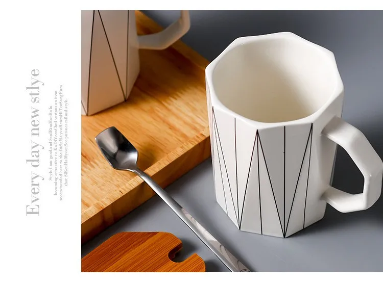 elegant design simple striped white ceramic coffee mug with