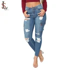 High quality custom ladies sexy stretch denim jeans 2019 china wholesale plus size tight ripped women cargo pants