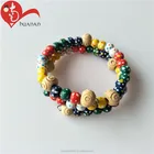 Religious Colorful Round Wooden Beads Cross Rosary Bracelets