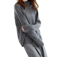 

Latest women winter grey pullover high collar knit cashmere sweater